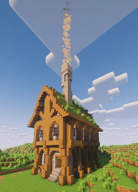 medieval house with moss roof